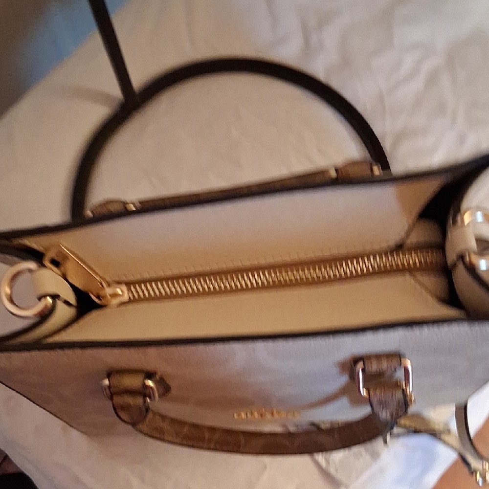 Coach Beige Signature Canvas Satchel with Tan Handles - Picture 3 of 13